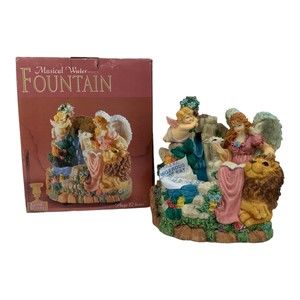 Angels with Lamb & Lion Reading a Book Musical Water Fountain plays 12 Tunes